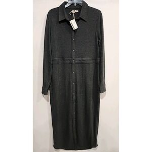 Faherty NWT Legend Sweater Shirt Dress Size L Gray Long Sleeve Button Front Soft
